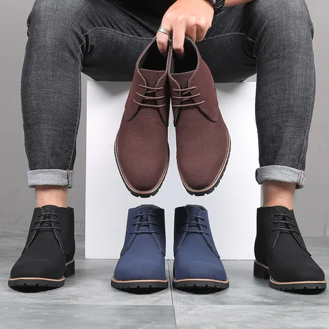 Botas Martin Casuales para Hombre Punta Estrecha con Cordones Cuero PU Esmerilado Zapatos de Moda de Otoño con Tacón Bajo Tallas Grandes