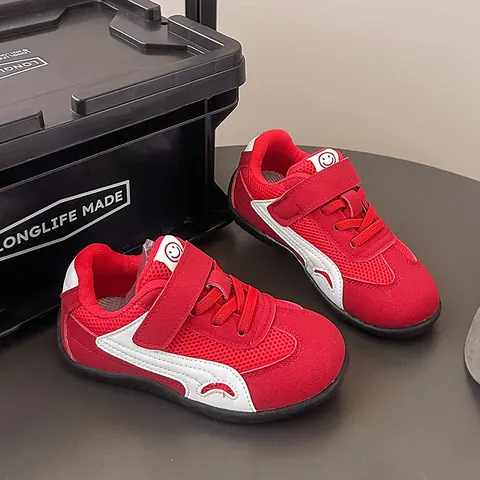 Kids German Trainer Style Sneakers Breathable Mesh PU Leather Skate Shoes For Boys Girls Casual Non-Slip Hook And Loop Shoes