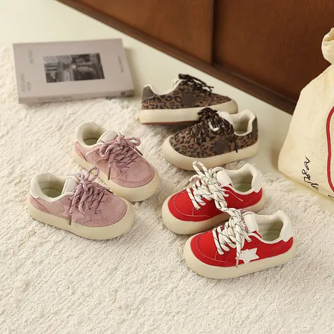 Kids Retro Sports Sneakers With Star Pattern Fashion Thick Sole Casual Board Shoes For Boys And Girls Spring Autumn