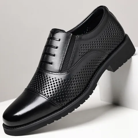 Chaussures en Cuir Affaires Décontractées Homme Pleine Fleur Bout Rapporté Lacet Ajouré Respirant Style Britannique Oxford Formelles