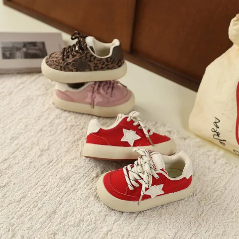 Kids Retro Sports Sneakers With Star Pattern Fashion Thick Sole Casual Board Shoes For Boys And Girls Spring Autumn