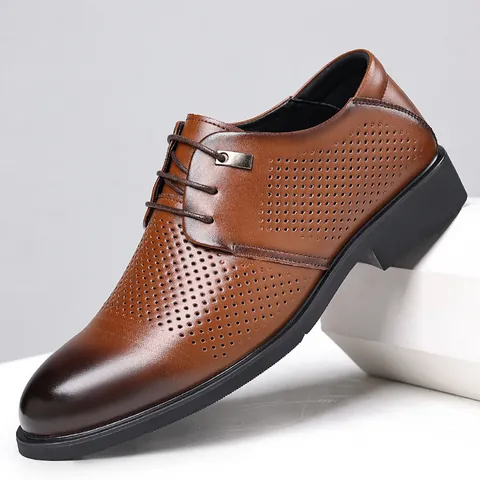 Herren Business Formelle Lederschuhe Hohl Atmungsaktiv Britischer Stil Höhenvergrößernde Derby Schuhe Hochzeit Bräutigam Büro Schuhe
