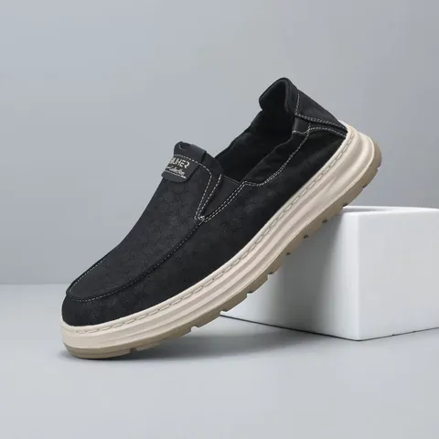 Chaussures en Tissu Ultra Légères pour Hommes Respirantes à Semelle Épaisse Mocasins Décontractés Confortables Baskets de Marche sans Lacets