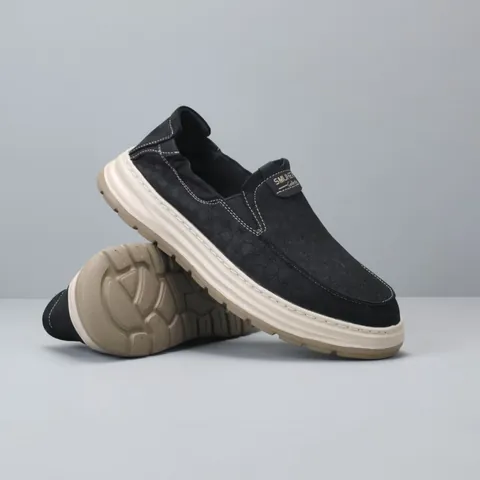 Chaussures en Tissu Ultra Légères pour Hommes Respirantes à Semelle Épaisse Mocasins Décontractés Confortables Baskets de Marche sans Lacets