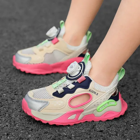Children Sport Shoes Summer Breathable Mesh Rotary Buckle Sneakers Lightweight Hollow Out Casual Running Shoes For Boys Girls