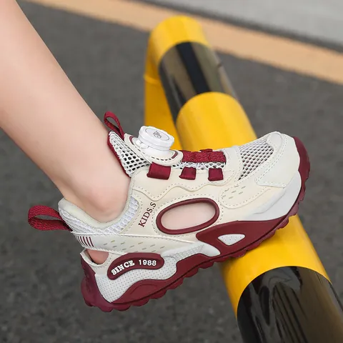 Children Sport Shoes Summer Breathable Mesh Rotary Buckle Sneakers Lightweight Hollow Out Casual Running Shoes For Boys Girls