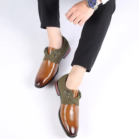Zapatos de Vestir Formales de Negocios para Hombre Moda Punta Puntiaguda Hebilla Monk Material Mixto Bloques de Color Mocasines Sin Cordones Talla Grande