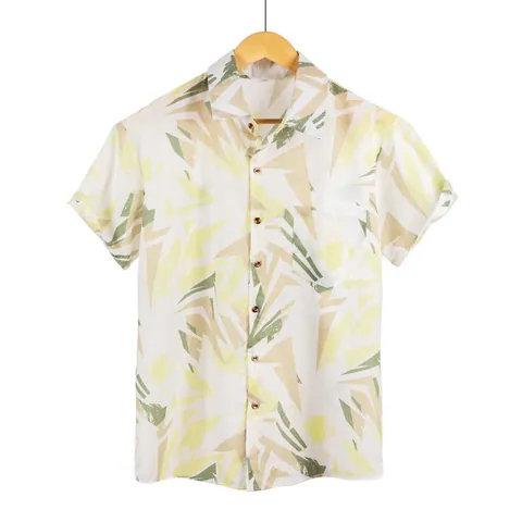 Men's Casual Hawaiian Short Sleeve Shirt Summer Vacation Beach Print Turn Down Collar Cardigan Shirt Top