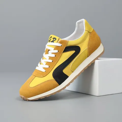 Baskets Décontractées pour Hommes en Cuir et Tissu Patchwork Chaussures Retro Forrest Gump Légères Respirantes Semelle Épaisse