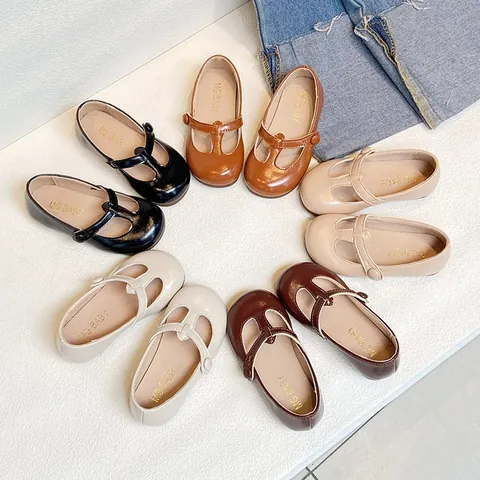 Girls Mary Jane Princess Shoes PU Leather T-Strap Soft Sole Anti-Slip Kids Leather Shoes For Party Wedding Everyday Wear