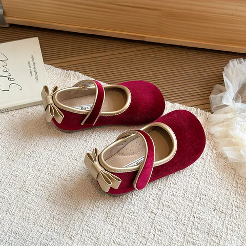 Girls Mary Jane Princess Shoes Velvet Bow Lightweight Toddler Walking Shoes For School Party Daily Wear