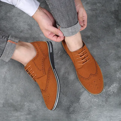 Zapatos Casuales Brogue para Hombre Estilo Británico Oxford con Cordones Color Sólido PU Artificial Mate Suela de Goma Moda Calzado