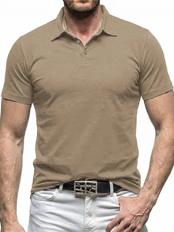 Men Short Sleeve Polo Shirt Casual Solid Color Lapel Collar Button Up Summer Fashion Top Breathable Polyester Sports Apparel Daily Leisure Tee
