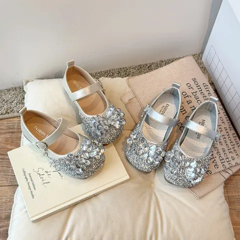 Chaussures de Princesse pour Filles Avec Nœud en Strass Cristal Plates Mary Jane Chaussures Individuelles pour Mariage Fête Spectacle
