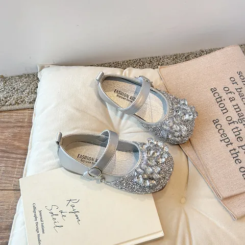 Chaussures de Princesse pour Filles Avec Nœud en Strass Cristal Plates Mary Jane Chaussures Individuelles pour Mariage Fête Spectacle