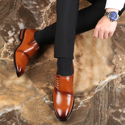 Zapatos de Cuero Formales para Hombre Cordones Laterales Puntiagudos Estilo Británico Oficina Casual Tacón Bajo Resistente