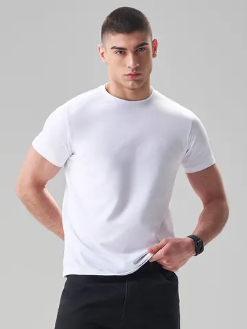 Men Casual Cotton T-Shirt Basic Solid Color Round Neck Short Sleeve Loose Fit Summer Top Comfortable Breathable Tee