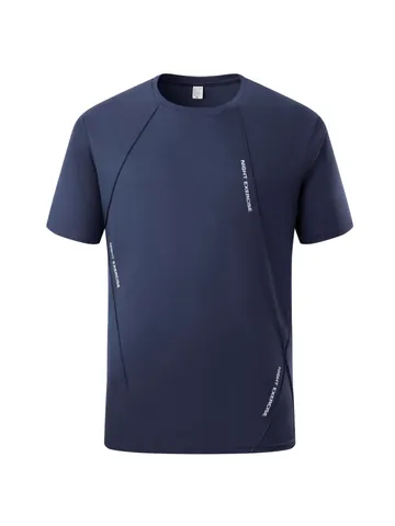Herren Schnelltrocknendes Sport T-Shirt Atmungsaktives Acetat Kurzarm Top Buchstabendruck Rundhals Europäische Größe Fitness Shirt