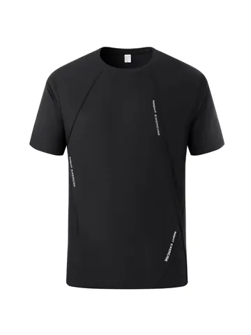 Herren Schnelltrocknendes Sport T-Shirt Atmungsaktives Acetat Kurzarm Top Buchstabendruck Rundhals Europäische Größe Fitness Shirt