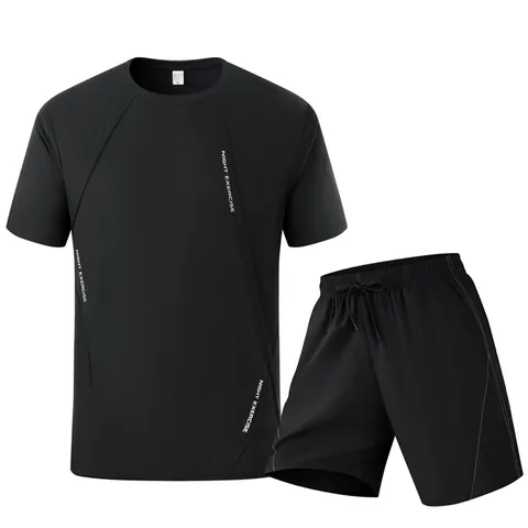 Herren Sport Oberteil Und Unterteil Set Schnelltrocknend Bedruckt Kurzarm T-Shirt Und Shorts Fitness Laufen Gym Trainingsanzug