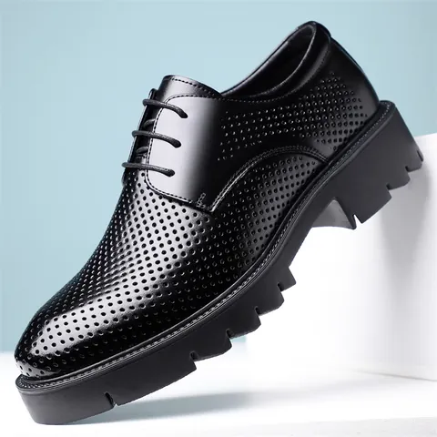 Herren Business Hollow-Out Höhenvergrößerung Formelle Lederschuhe Atmungsaktive Oxford Derby Schuhe Für Büro Hochzeit Casual