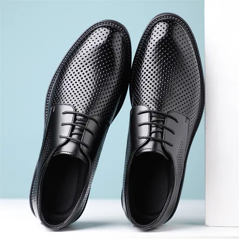 Herren Business Hollow-Out Höhenvergrößerung Formelle Lederschuhe Atmungsaktive Oxford Derby Schuhe Für Büro Hochzeit Casual