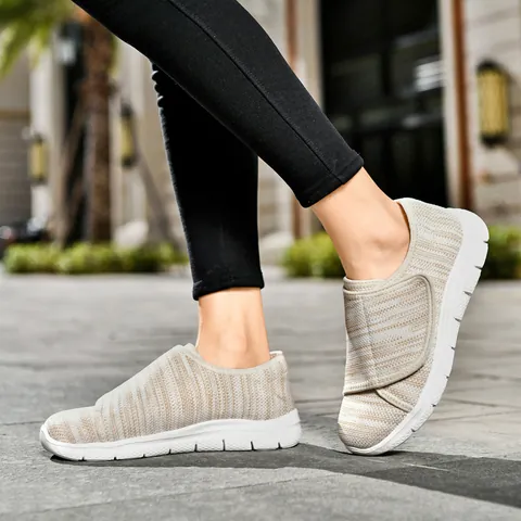 Women Casual Mesh Sneakers Lightweight Breathable Velcro Walking Shoes Spring Summer Flat Non-Slip Comfort Outdoor Running Shoes