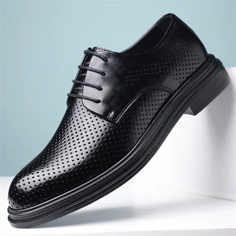 Herren Britischer Stil Business Lederschuhe Atmungsaktiv Durchbrochen Formal Derby Schuhe Für Hochzeit Büro Mit Erhöhter Sohle