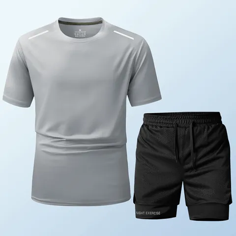Herren Schnelltrocknendes Sportbekleidungsset Top Und Bottom Reflektierendes T-Shirt Atmungsaktive Shorts Fitness Laufen Outdoor Sommer