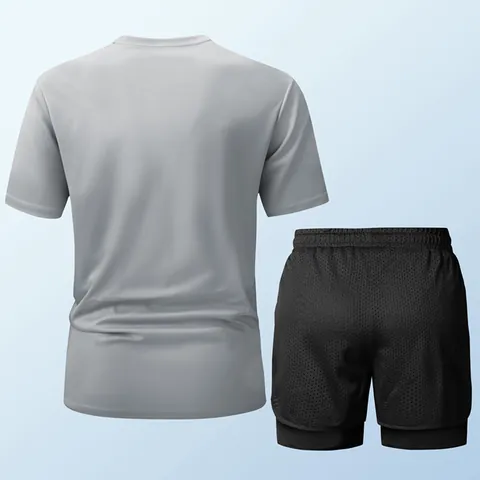Herren Schnelltrocknendes Sportbekleidungsset Top Und Bottom Reflektierendes T-Shirt Atmungsaktive Shorts Fitness Laufen Outdoor Sommer