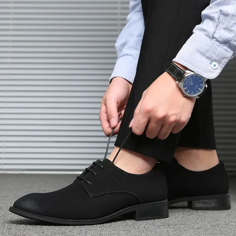 Mocasines Casuales de Negocios para Hombre Estilo Británico PU Artificial Mate Color Sólido Zapatos Derby Formales Negros