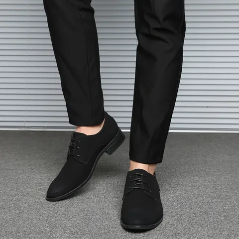 Mocasines Casuales de Negocios para Hombre Estilo Británico PU Artificial Mate Color Sólido Zapatos Derby Formales Negros