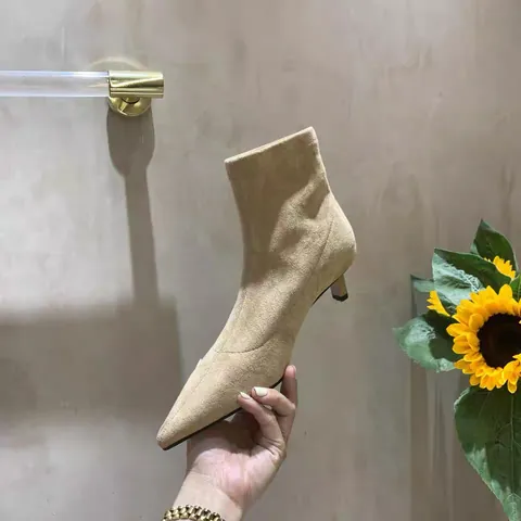 Women Pointed Toe Stiletto Ankle Boots Autumn Winter Suede Stretch Sock Boots Fashion High Heel Commuting Slim Mid-Calf Boots
