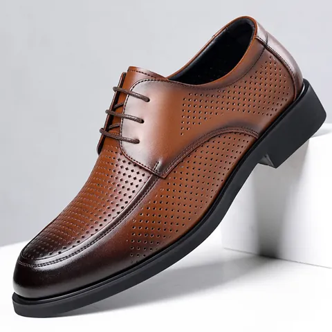 Herren Perforierte Business Formelle Lederschuhe Klassischer Britischer Stil Schnürschuhe Atmungsaktive Rindsleder Halbschuhe Für Büro Hochzeit