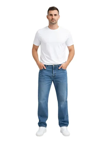 Men's Classic Straight Leg Jeans Casual Loose Fit Summer Thin Denim Pants Mid Waist Slight Stretch Cotton Trousers