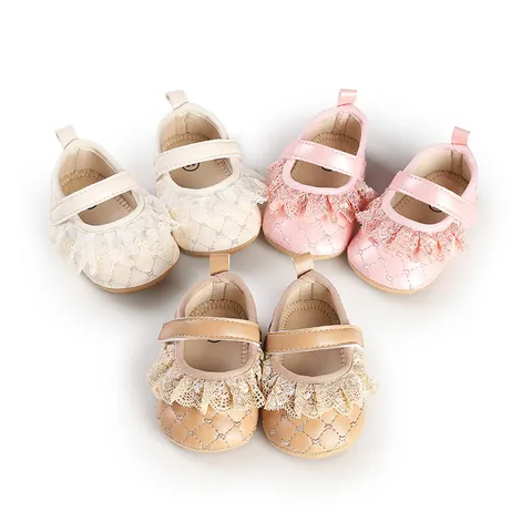 Infant Baby Girl Princess Shoes Lace Trim Quilted Soft Sole Prewalker Shoes Non-slip Newborn Toddler Walking Shoes Party Wedding