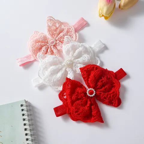 Baby Bow Headband Lace Tulle Infant Hair Accessory With Artificial Pearl For Newborn Photography Toddler Princess Headwear