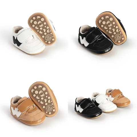 Unisex Baby Prewalker Shoes Soft Sole Anti-Slip Infant Sneakers PU Leather Hook and Loop First Walker Shoes for Boys Girls