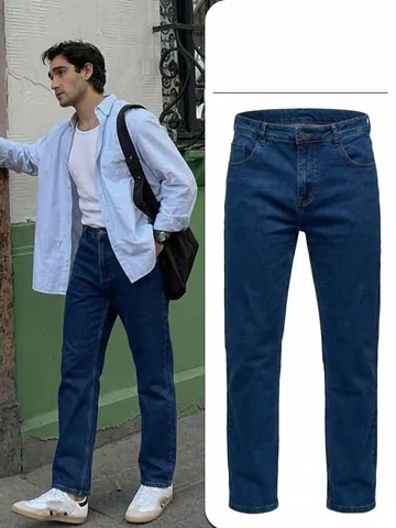 Men's Summer Thin Straight-Leg Jeans Solid Color Non-Iron Denim Pants For Men Casual Business Mid-Waist Zipper Fly Jeans