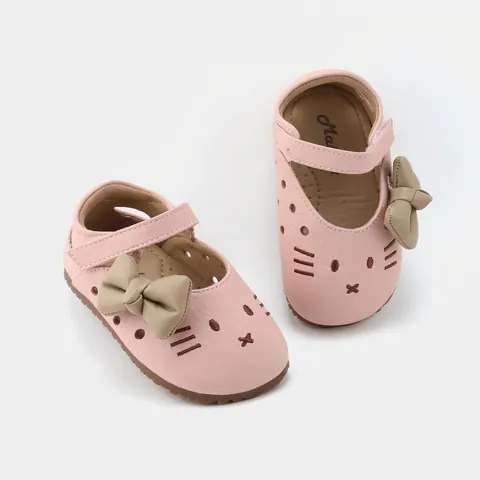Baby Girls Princess Shoes Cartoon Cat Face Soft Sole Pre-walker Toddler Shoes With Bow Hollow-out Breathable First Walkers