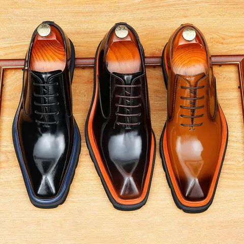 Men's Oxford Shoes Top Layer Cowhide Burnished Finish Business Casual Dress Shoes For Wedding Office British Style Formal