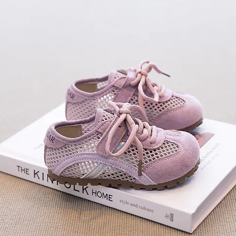 Girls Breathable Mesh Sneakers For Summer Casual Kids Board Shoes GAT Style Vintage Patchwork Round Toe Anti-Slip Sports Shoes