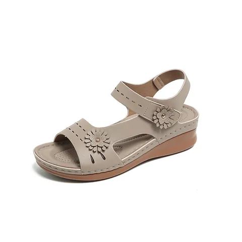 Sandales Compensées Décontractées pour Femmes Floral Plateau Chaussures de Plage Été Avec Fermeture Auto-agrippante Cuir Synthétique
