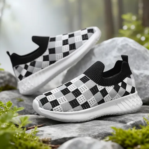 Παιδικά Παπούτσια Fly-knit Slip-on Αναπνεύσιμα με Μοτίβο Σκακιέρας Casual Ελαφριά Παπούτσια για Αγόρια Κορίτσια