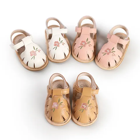 Baby Girls Summer Sandals Flower Embroidery Soft Sole Prewalker Shoes Breathable PU Leather Bowknot First Walkers For Infants