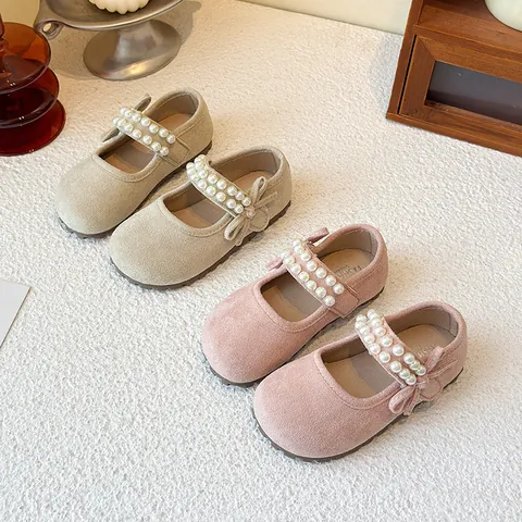 Chaussures de Princesse pour Filles 2025 Automne Nouvelles Mary Jane Semelle Souple Macaron Perle Nœud Ballerines Décontractées