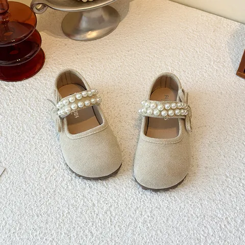 Chaussures de Princesse pour Filles 2025 Automne Nouvelles Mary Jane Semelle Souple Macaron Perle Nœud Ballerines Décontractées