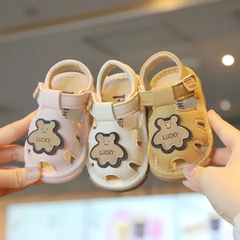 Baby Cartoon Bear Sandals Soft Sole Anti-slip First Walkers Infants Toddlers Summer Shoes Comfortable Toe Protection Sandals
