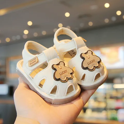 Baby Cartoon Bear Sandals Soft Sole Anti-slip First Walkers Infants Toddlers Summer Shoes Comfortable Toe Protection Sandals