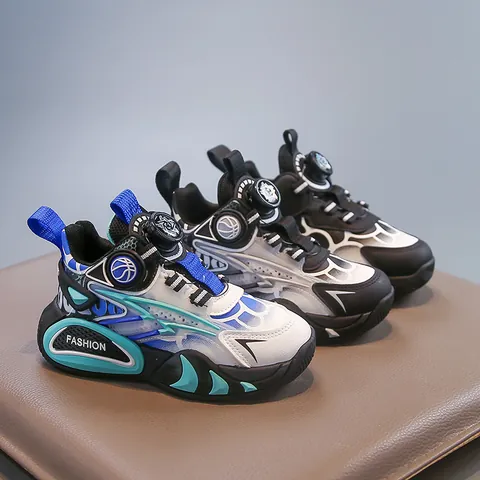 Kids Functional Sneakers Rotary Buckle Athletic Shoes For Boys Girls Anti-slip Soft Sole Running Shoes Casual Kids Sneakers